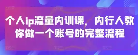 个人ip流量内训课，内行人教你做一个账号的完整流程
