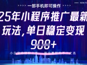 25年小程序挂G推广赚钱新玩法：手机操作日入900+，保底收益揭秘-54创业网